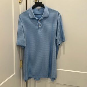 Men’s Peter Millar, XL short sleeve performance jersey polo. Blue and white